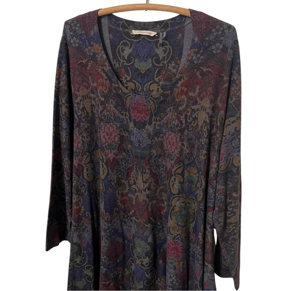 Soft Surroundings Floral Scoop Neck Handkerchief Hem Long Tunic Paisley Size 3X - Picture 2 of 12